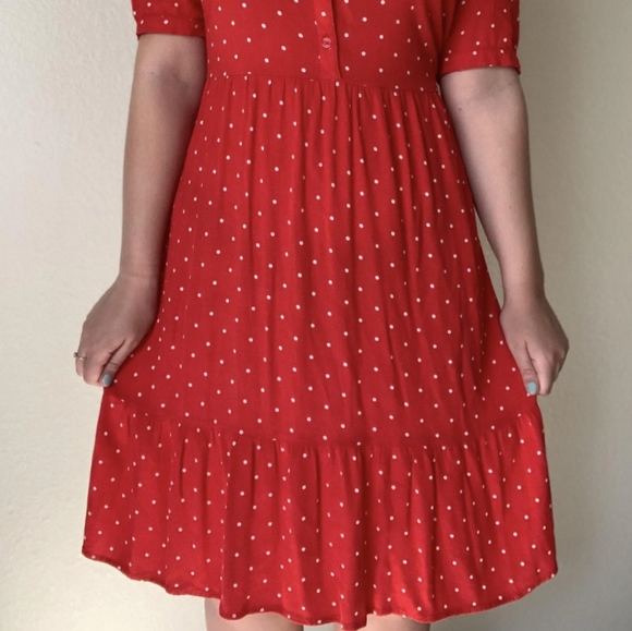 Old Navy Red Polka Dot V‑Neck Midi Dress - Picture 9 of 10